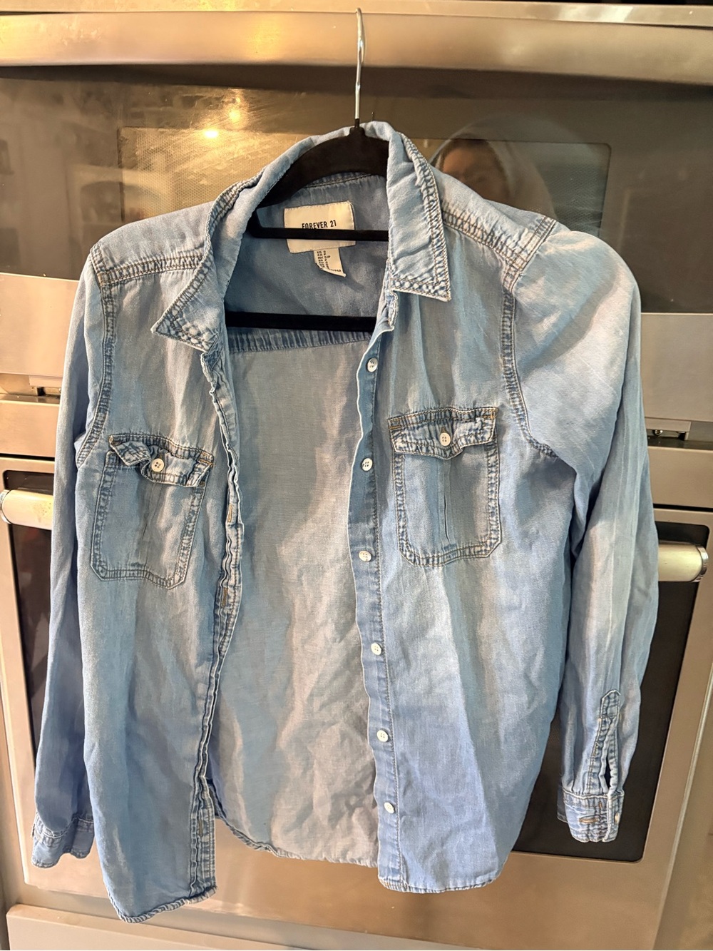 Forever 21 Light Wash Denim Button-Up Shirt